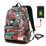 USB Charging Backpack With Plants Printing