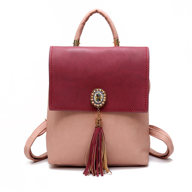 Leather Top Handle Bag with Tassel
