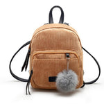 Cute Corduroy Backpack with Pompom Ball